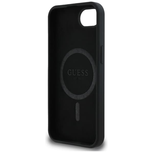 Guess HC Silicone Script Metal Logo fodral för iPhone 16e svart