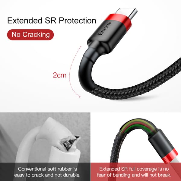 Baseus kabel Cafule USB - USB-C 0,5 m 3A röd-svart