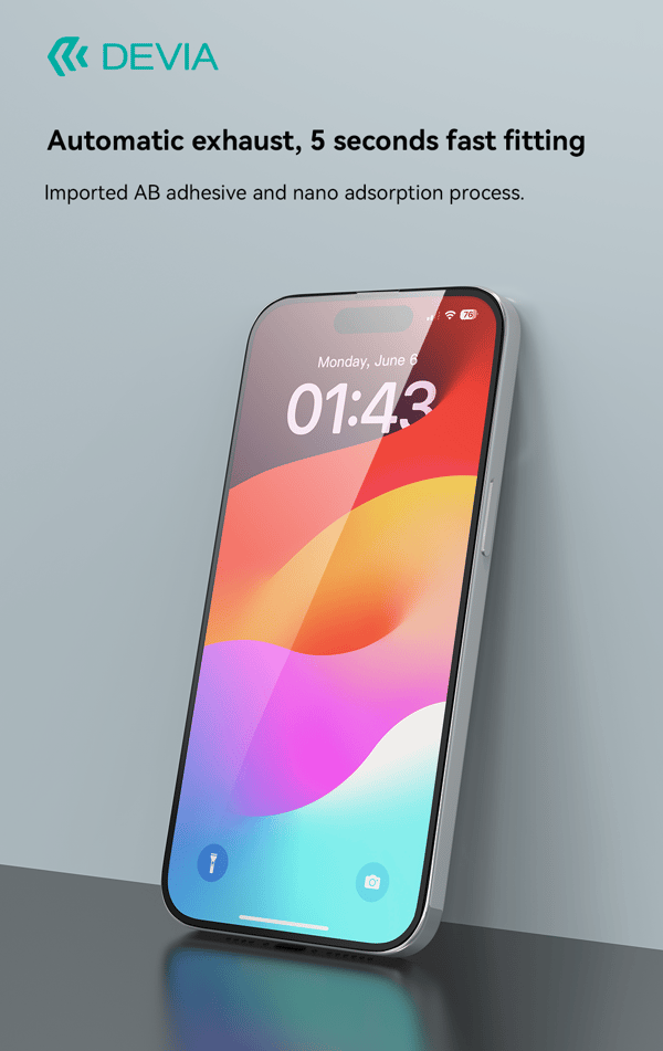 Devia hybridglas Nano Explosion Proof 9H för iPhone 16 med monteringsverktyg