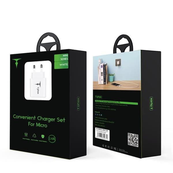 VÄGGLADDARE T-PHOX MINI-EU MICRO USB VIT 1.2M 2.4A