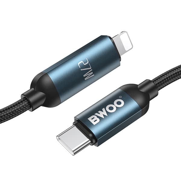 BWOO usb-c Lightning-kabel 1m 27W med LED-display, flätad, svart