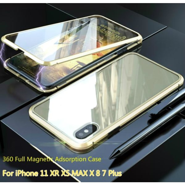 full magnetisk fodral med häradad glas fram och back för iphone SilverGlass