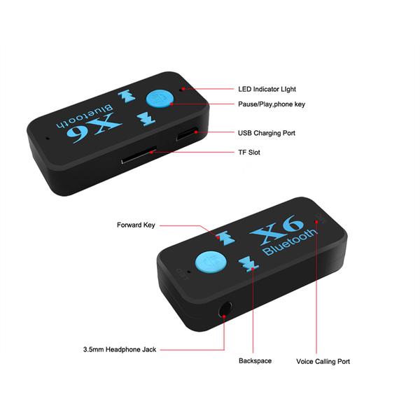 X6 Bluetooth 5.0-mottagare 3,5 mm AUX bilstereo-ljudmusik
