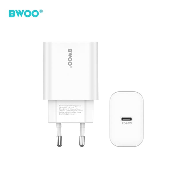 BWOO väggladdare CDA233 PD 20W 1x USB-C med USB-C - USB-C kabel vit vit