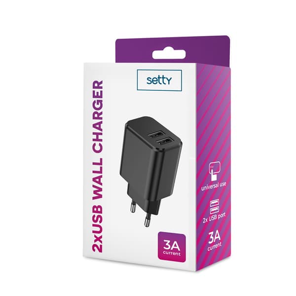 Setty laddare 2x USB 3A svart
