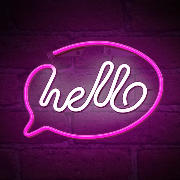 Neon LED-ljus HELLO rosa vit Fladdermus + USB FLNE15 Forever Light