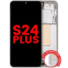 OLED-enhet med ram kompatibel med Samsung Galaxy S24 Plus 5G (amerikansk och internationell version) (Eftermarknad Plus) (Marmogrå) grå