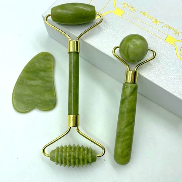 3 part Facial Massage Crystal Roller Jade Roller Stone Natural