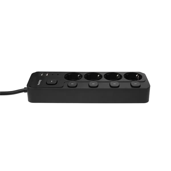 Huslog Power Strip with 5 Switches - 4 Schuko, 4 USB, Flame Retardant