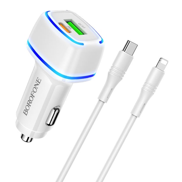 Snabb USB C Billaddare med iPhone-kabel, vit