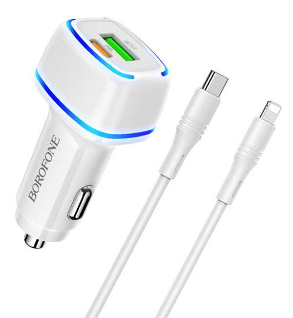 Snabb USB C Billaddare med iPhone-kabel, vit vit