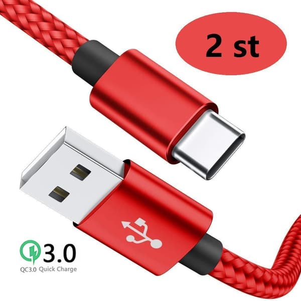 2 st 2 m färgade usb-c supporta Q.C 3.0 svart