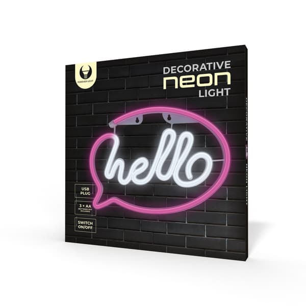 Neon LED-ljus HELLO rosa vit Fladdermus + USB FLNE15 Forever Light