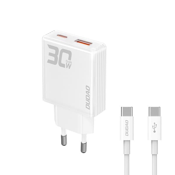 Dudao A30EU-adapter 30 Watt GaN 1xUSB-C 1xUSB-A (USB-C till USB-C-kabel ingår)