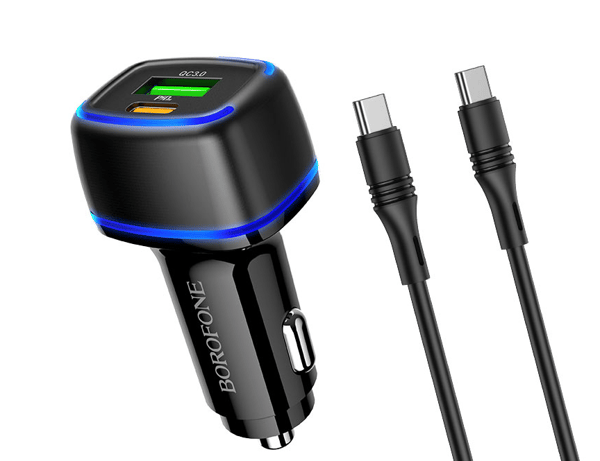 Snabb Billaddare USB C med USB-C kabel svart