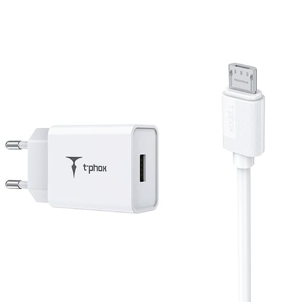 VÄGGLADDARE T-PHOX MINI-EU MICRO USB VIT 1.2M 2.4A