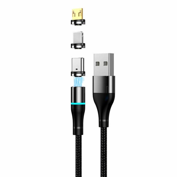 Setty USB magnetisk kabel 1m 2A nylon svart svart
