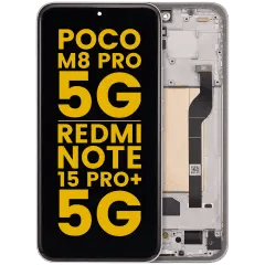 OLED-enhet med ram för Xiaomi Poco M8 Pro 5G / Redmi Note 15 Pro+ 5G (renoverad) (silver)