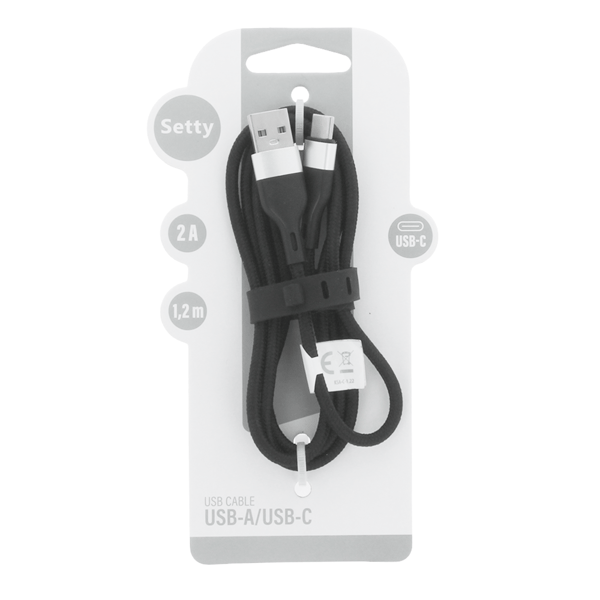 Setty USB - USB-C kabel 1,2 m 2A KNA-C-1 221 svart svart