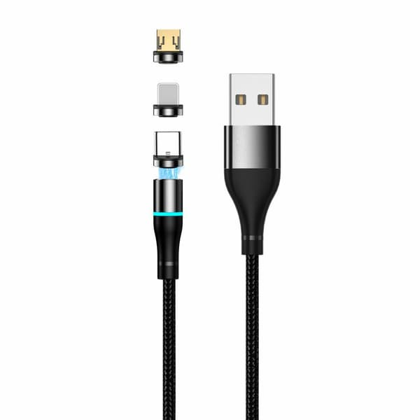 Setty USB magnetisk kabel 1m 2A nylon svart svart