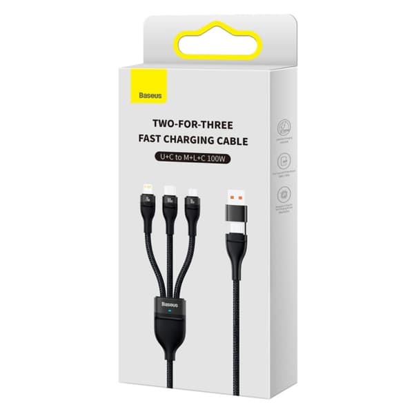 Baseus kabel 3in1 Flash II USB + USB-C - Lightning + USB-C + microUSB 1,5 m 3,5A svart 100W