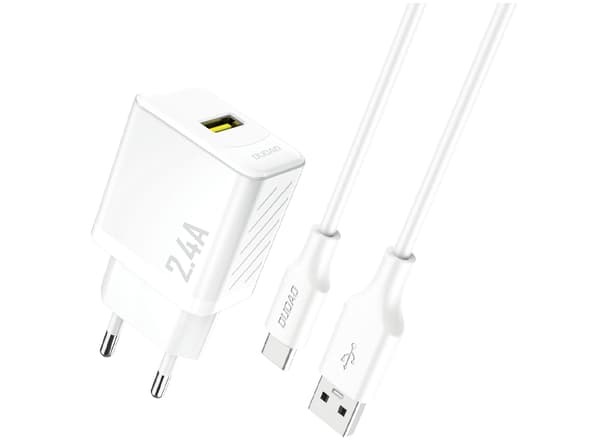 Dudao A23TEU Adapter 12Watt 1xUSB-A (1m USB-A till USB-C-kabel ingår) vit