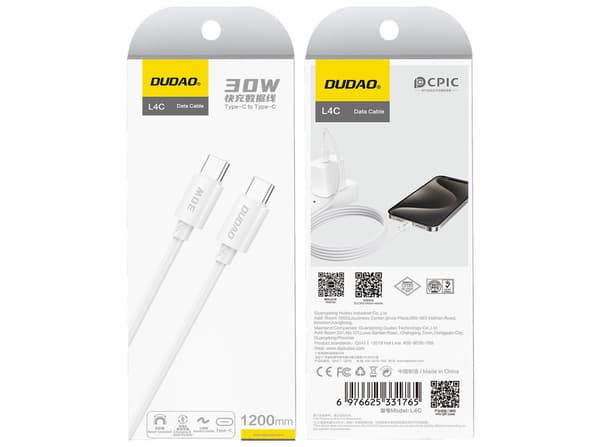 Dudao L4C USB-C to USB-C 1.2m vit vit