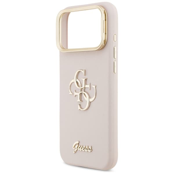 Guess Grained Big 4G & Stand Kameraskal för iPhone 17 Pro Max rosa