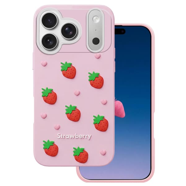 Jordgubbsfodral för iPhone 17 Pro Max / 18 Pro Max 6,9'' rosa