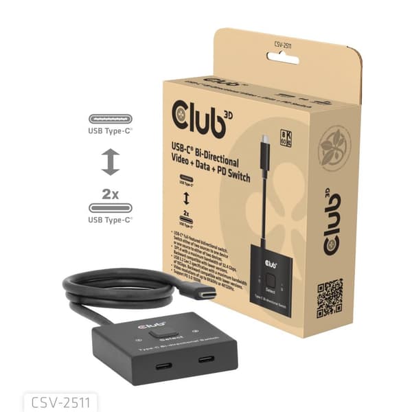 Club 3D USB-C Switch Bi-Directional 8K60Hz 100W