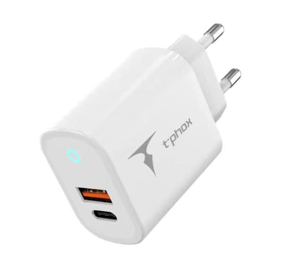 VÄGGLADDARE T-PHOX GLORY 45W USB/USB-C VIT