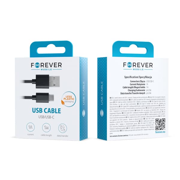 Forever-kabel USB - USB-C 1,0 m 1A svart