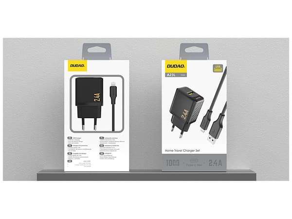 Dudao A23LEU Adapter 12Watt 1xUSB-A (1m USB-A to Lightning cable included) svart