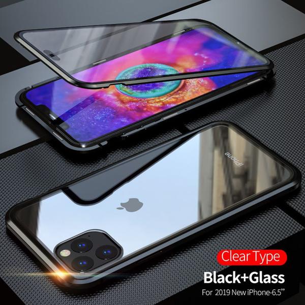 Dubbelsidig magnet fodral med härdat glas för iphone 11 pro max|svart