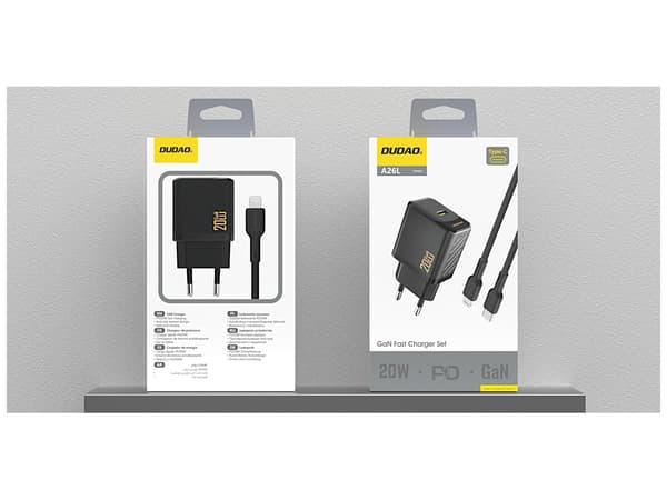 Dudao A26LEU Adapter 20Watt 1xUSB-C (1m USB-C till Lightning-kabel ingår) svart