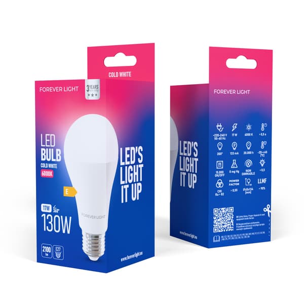 Forever Light LED-lampa E27 A65 17W 2100lm 6000K klass E
