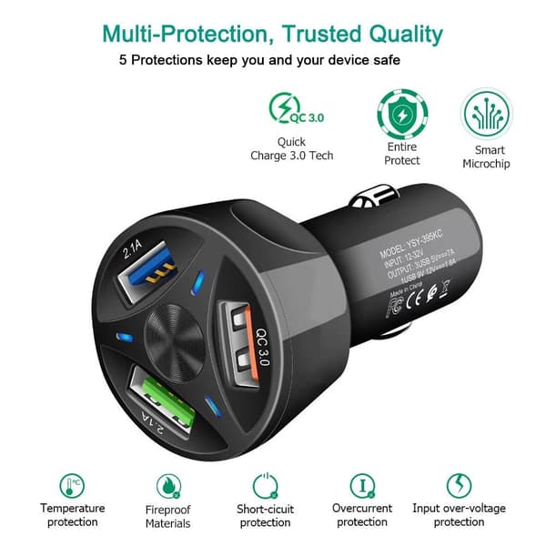 3-Portar USB-billaddare
