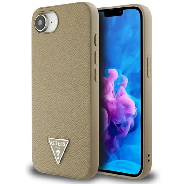 Guess HC MagSafe Grained PU Triangle Logo fodral för iPhone 16e brun