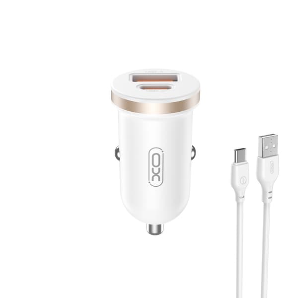 XO billaddare CC56 PD 30W QC 1x USB 1x USB-C vit + USB - USB-C kabel vit