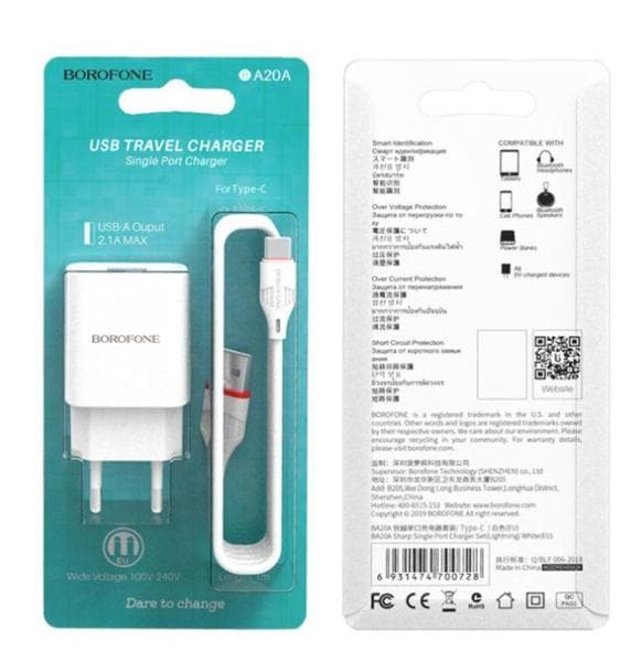 BOROFONE - 2.1A plug + type-C KABEL BA20A