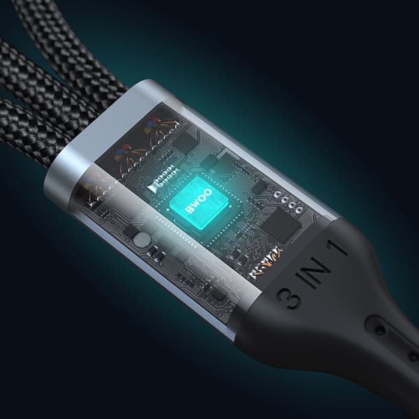 BWOO 3-i-1-kabel USB - USB-C, Lightning, Micro USB 1m 3A X274 svart svart