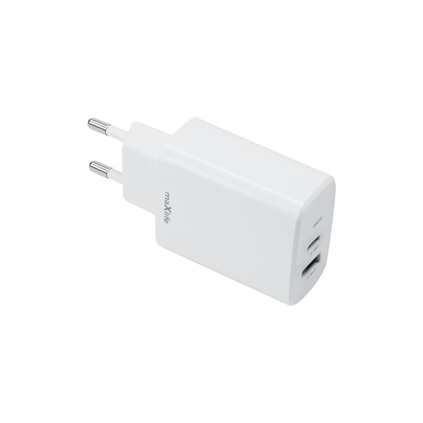 Maxlife MXTC-10-20AC PD QC laddare 1x USB-C 1x USB 20W vit