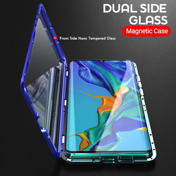 Dubbelsidigt glas magnetisk metall för Samsung Note10plus  blå