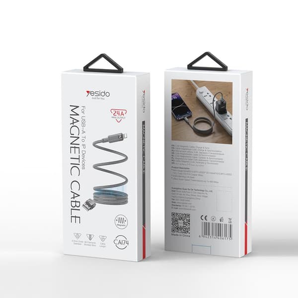 YESIDO MAGNETIC CABLE CA174 12W USB/LIGHTNING 1M 2.4A GREY