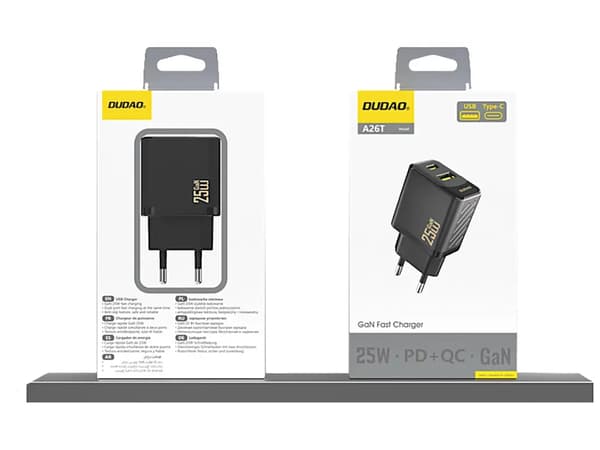 Dudao A26TEU-adapter 25 Watt GaN 1xUSB-C 1xUSB-A svart