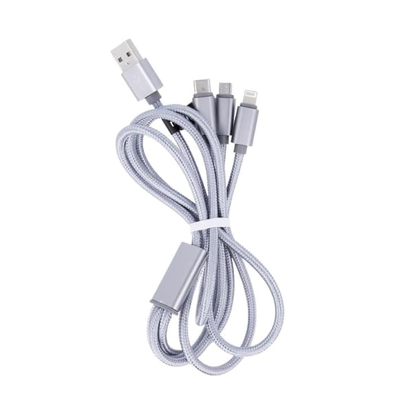 Maxlife 3in1-kabel USB - Lightning + USB-C + microUSB 1,0 m 2,1A grå nylon