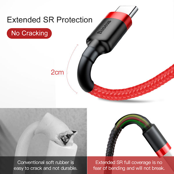 Baseus kabel Cafule USB - USB-C 1,0 m 3A röd