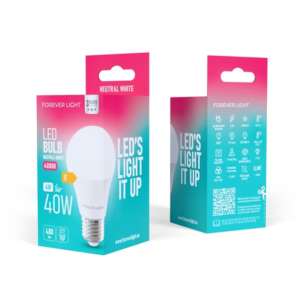 Forever Light LED-lampa E27 A55 4W 480lm 4000K klass E