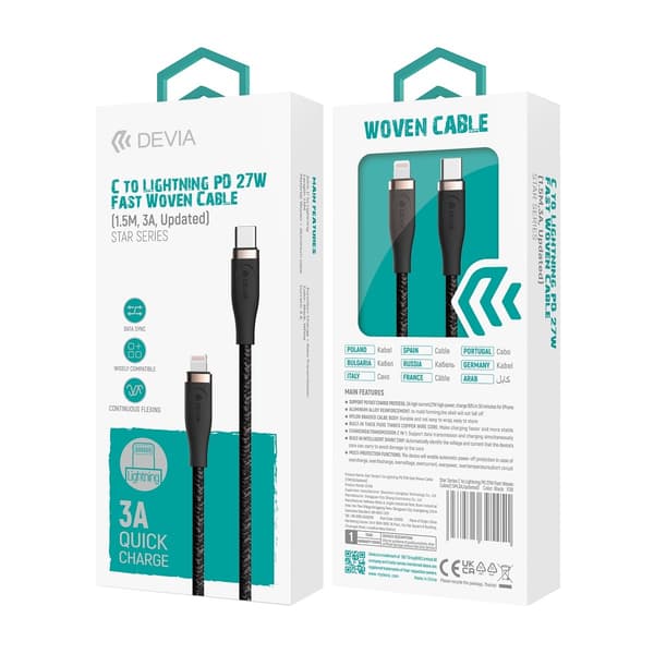 Devia-kabel Star EC418 PD USB-C - Lightning 1,5 m 27W 3A vit