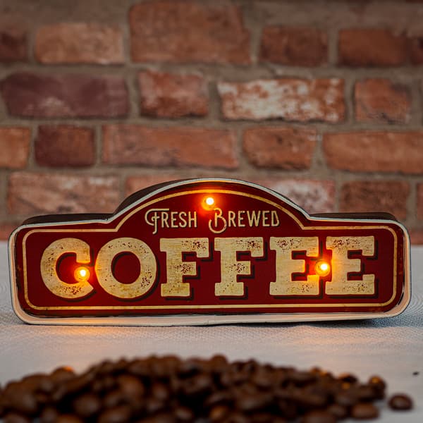 RETRO Metallskylt LED Fresh Brewed Coffee Forever Light